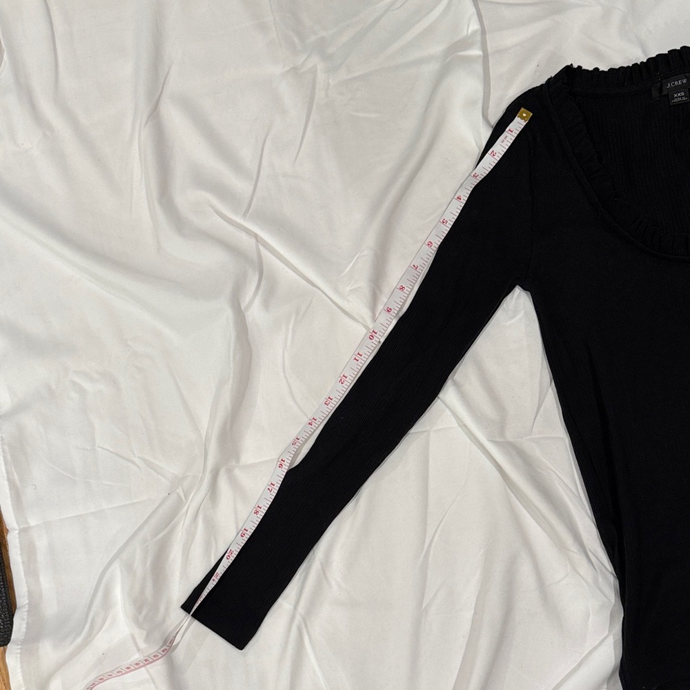 J. Crew Black Ruffle Neck Ribbed Top - Picture 9 of 9